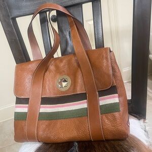 Vintage Kate Spade Sienna Hadley Brown Leather Canvas Stripe
